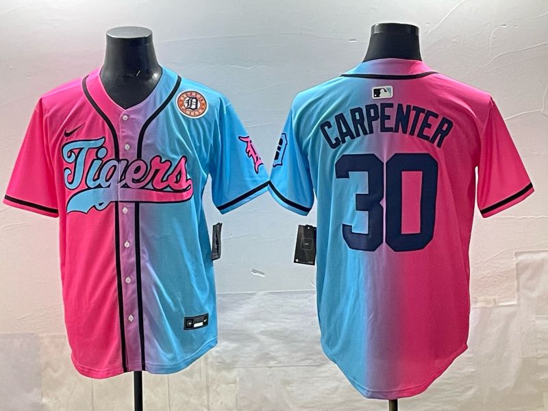 Men 2025 Detroit Tigers 30 Carpenter Blue pink Game Nike MLB Jersey style 07